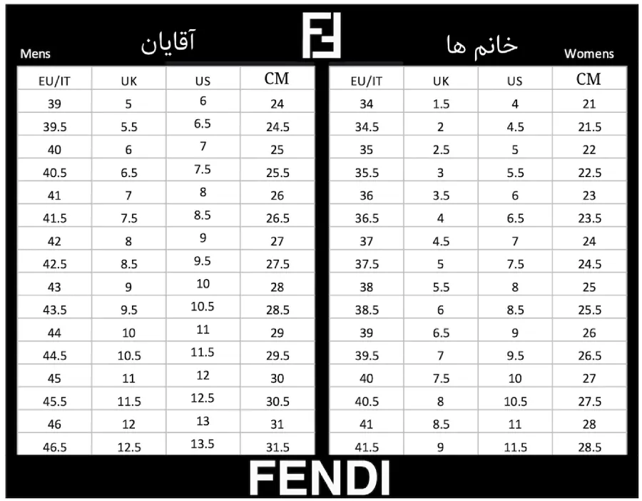 Fendi Shoes Size Chat Mens Womens Conversion 1