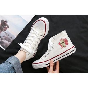 کفش پیاده روی اورجینال برند Gossip team مدل Flower Skull Baskılı Kanvas Ayakkabı کد 849280509