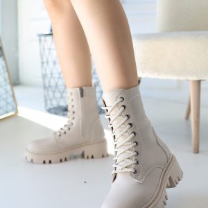 بوت اورجینال برند Maysolasta مدل Flona Bej Cilt Bağcıklı Bot کد 875855618