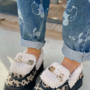 کالج اورجینال برند Shoebutik مدل Ayıcık Tokalı Kürk Kadın Loafer کد 871694936